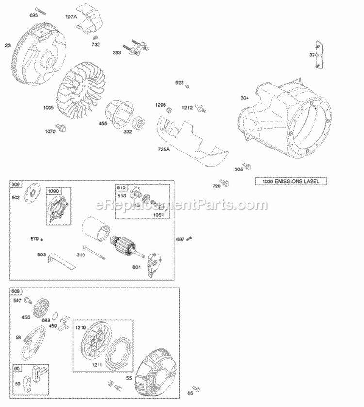 Blower HousingShrouds Electric Starter Flywheel Rewind Starter Diagram and Parts List for 217302-0122-H1  Briggs and Stratton Engine